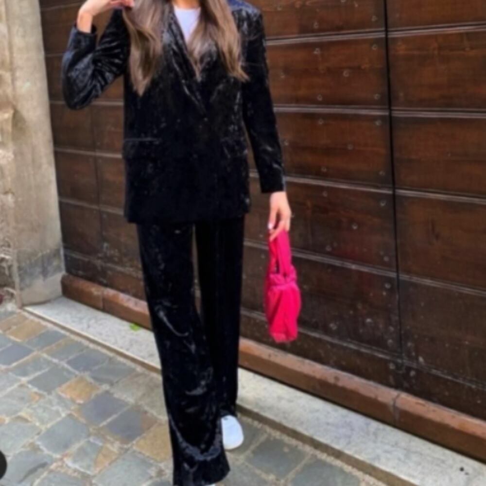 Zara Oversized Velvet Blazer Jacket in Tobacco Black X-Small 9342/928 Festive